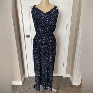 Navy Polka Dot Open Back Jumpsuit